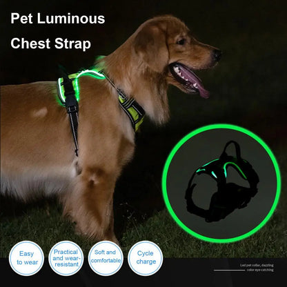 1 Set Luminous Pet Harness Rechargeable LED Lighted Dog Harness Adjustable Glowing Pet Chest Strap for Night Walking