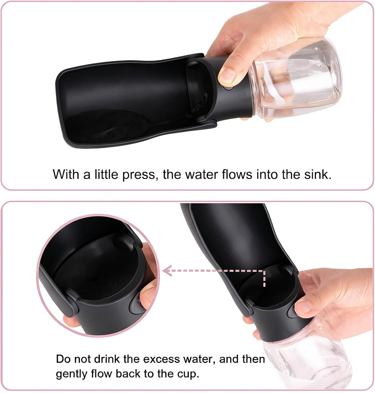 Portable Dog Water Bottle, Foldable Water Bottle for Dog, Black, 12Oz