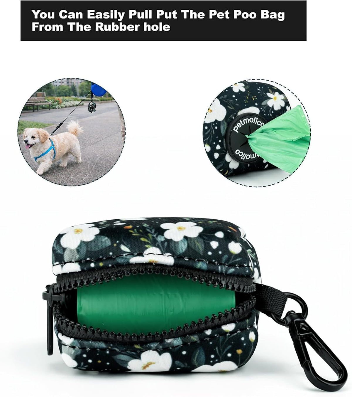 Dog Poop Bag Holder Dispenser 2 Pack, Cyan & Flower