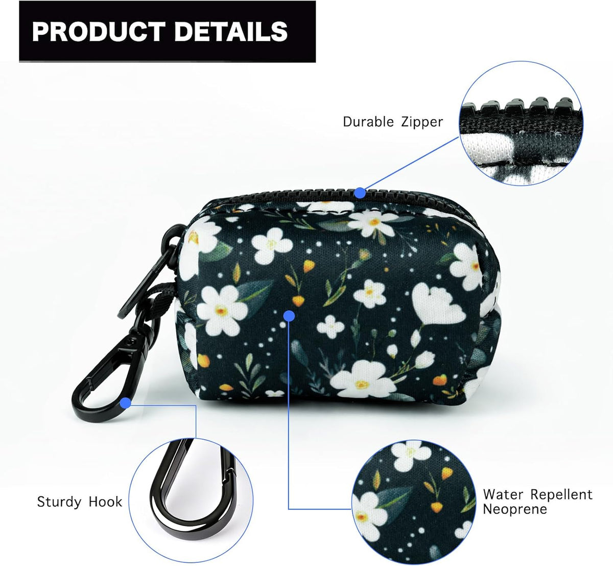 Dog Poop Bag Holder Dispenser 2 Pack, Cyan & Flower