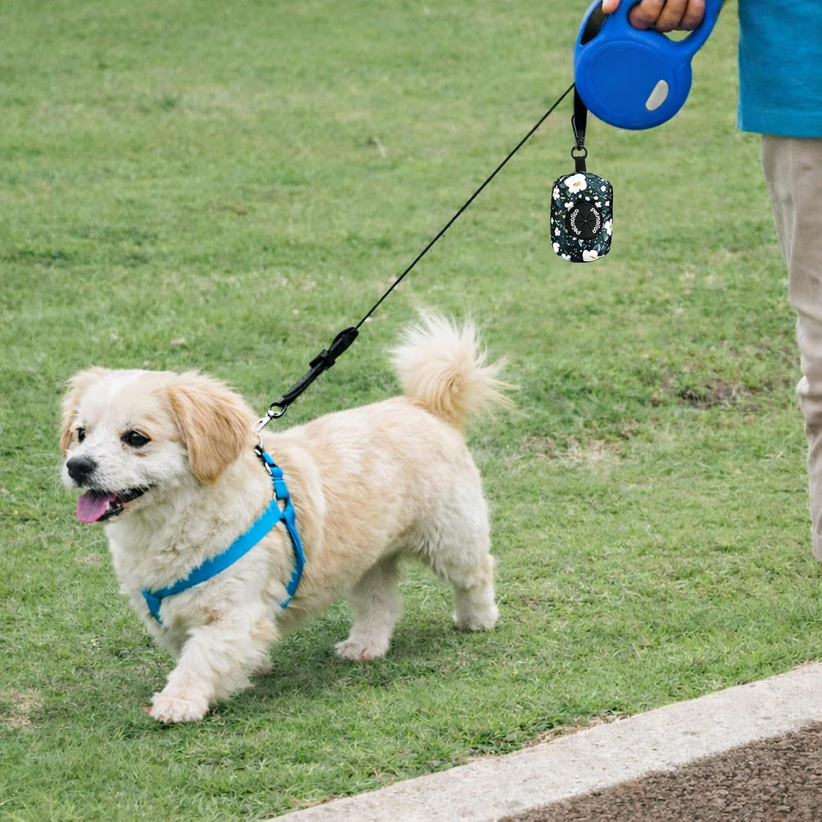 Dog Poop Bag Holder Dispenser 2 Pack, Cyan & Flower